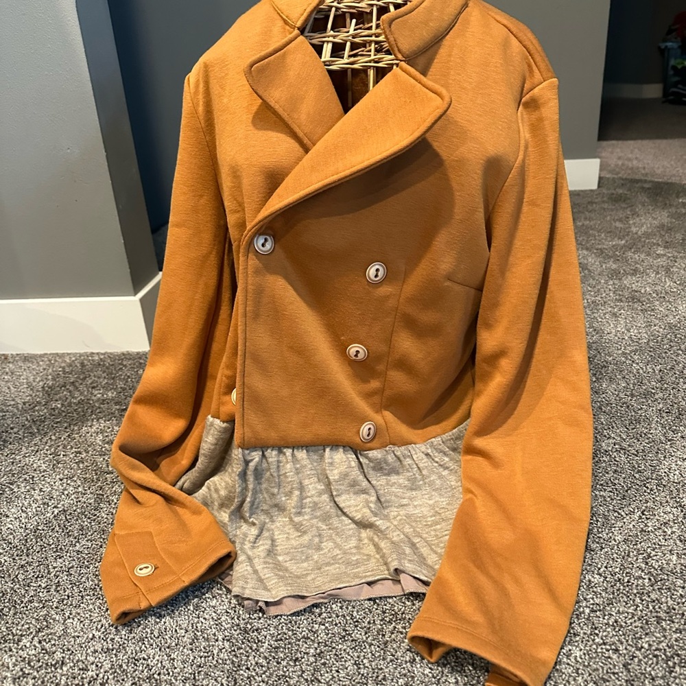 Hem and Thread Stylish Double-Breasted Orange Jacket. Size L
